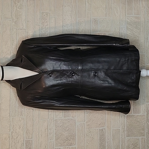 ROSLEEN Mid Length Soft Leather Jacket Belted Buttons - Picture 3 of 15